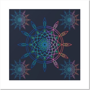 Multicoloured dreamcatcher and paisley motif pattern with mandala design illustrations Posters and Art